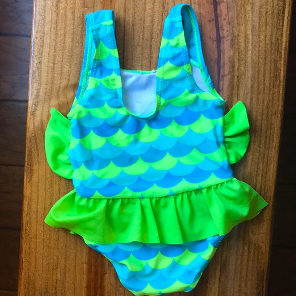 Candlesticks brand lime green/blue fish swimsuit - Picture 2 of 3